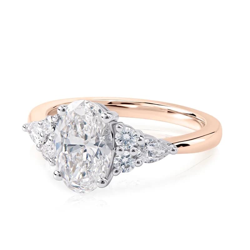 Evaan Lab Grown Diamond Sidestones Ring – Oval- SR017 — Image 1