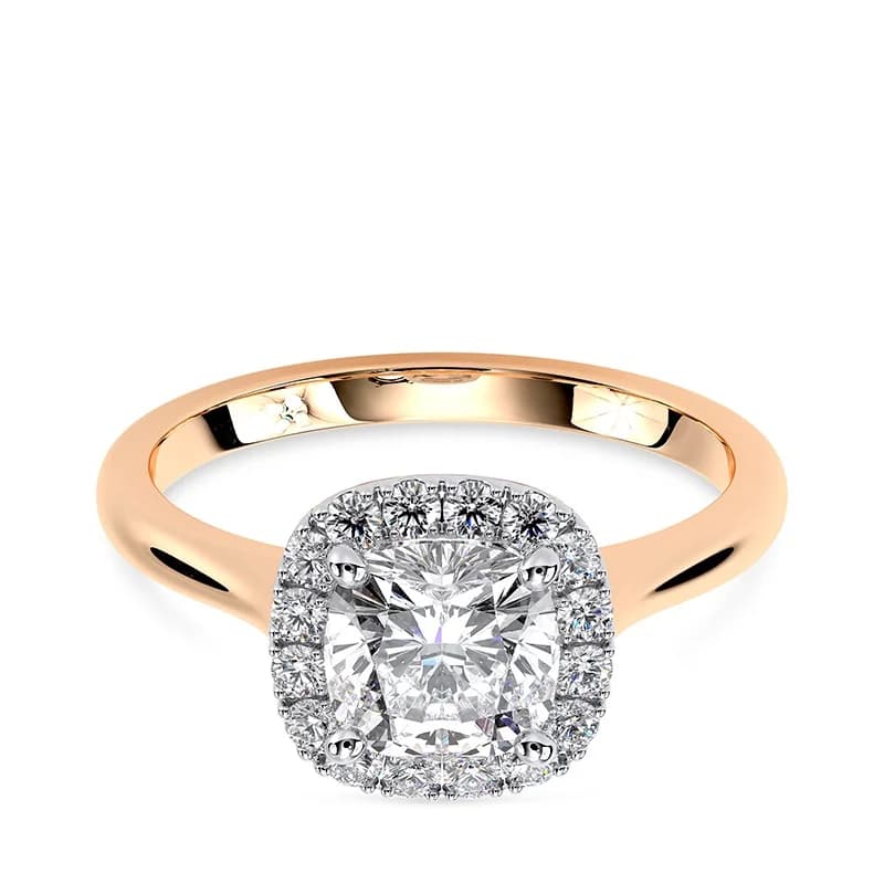 Evaan Lab Grown Diamond Halo Plain Ring– Cushion — Image 1