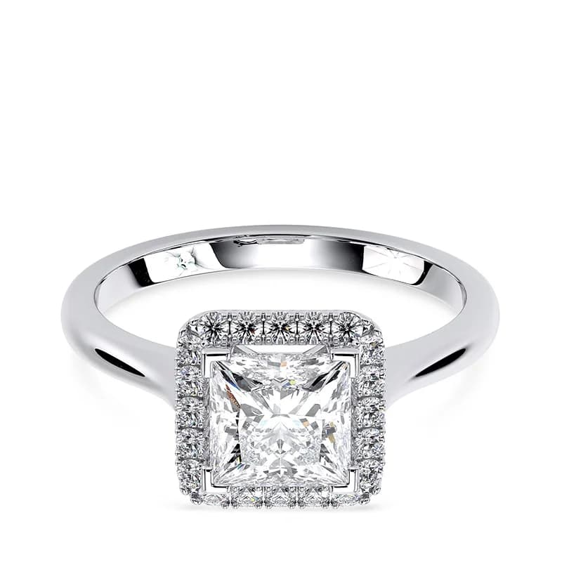 Evaan Lab Grown Diamond Halo Plain Ring– Princess — Image 1