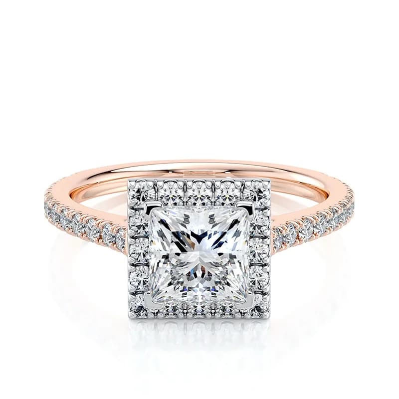 Evaan Lab Grown Diamond Halo Pave Ring– Princess — Image 1