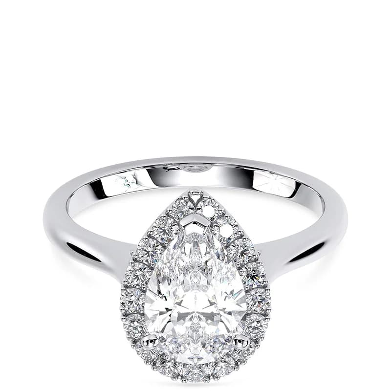 Evaan Lab Grown Diamond Halo Plain Ring– Pear — Image 1