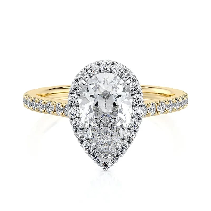 Evaan Lab Grown Diamond Halo Pave Ring– Pear — Image 1