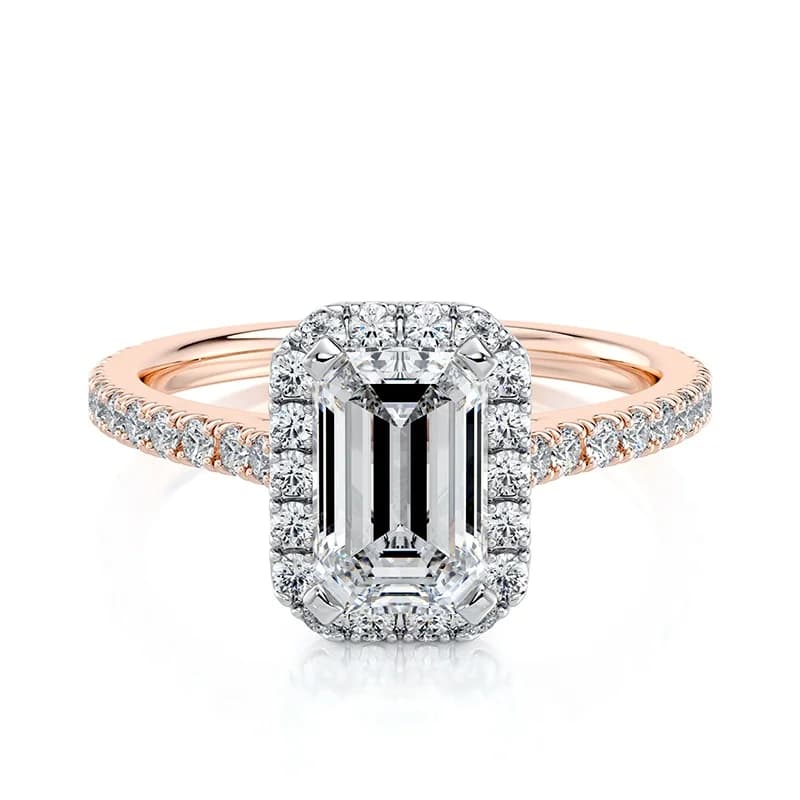 Evaan Lab Grown Diamond Halo Pave Ring– Emerald — Image 1