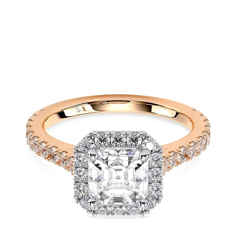 Evaan Lab Grown Diamond Halo Pave Ring– Asscher — Image 1