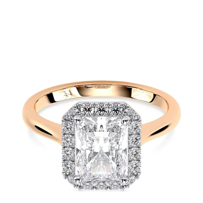 Evaan Lab Grown Diamond Halo Plain Ring– Radiant — Image 1