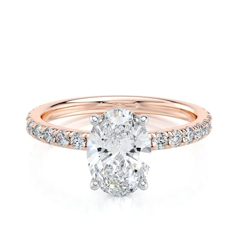 Evaan Lab Grown Diamond Solitaire Pave Ring–Oval — Image 1
