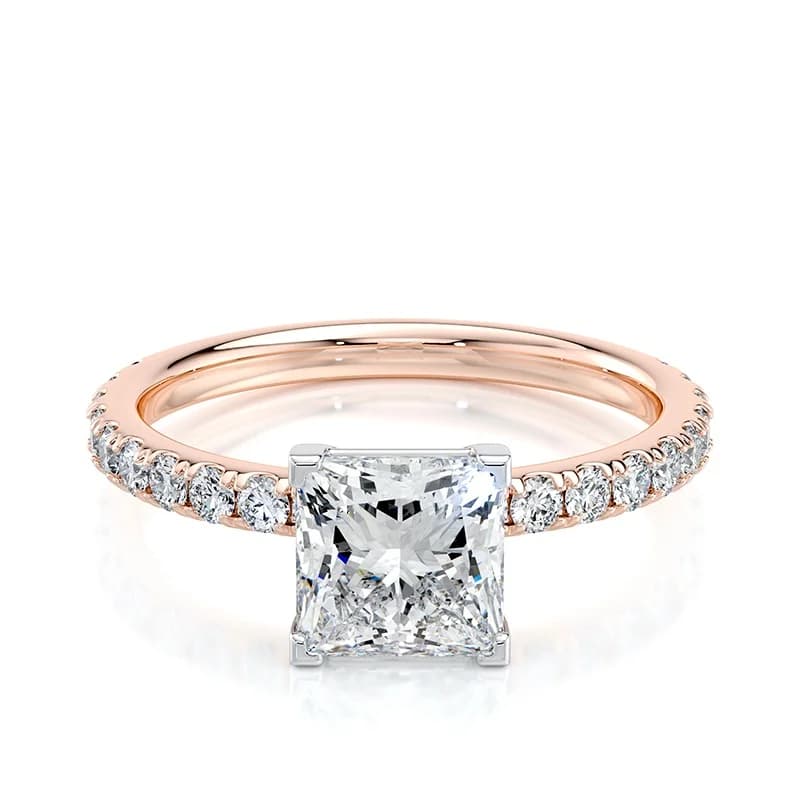 Evaan Lab Grown Diamond Solitaire Pave Ring -Princess — Image 1