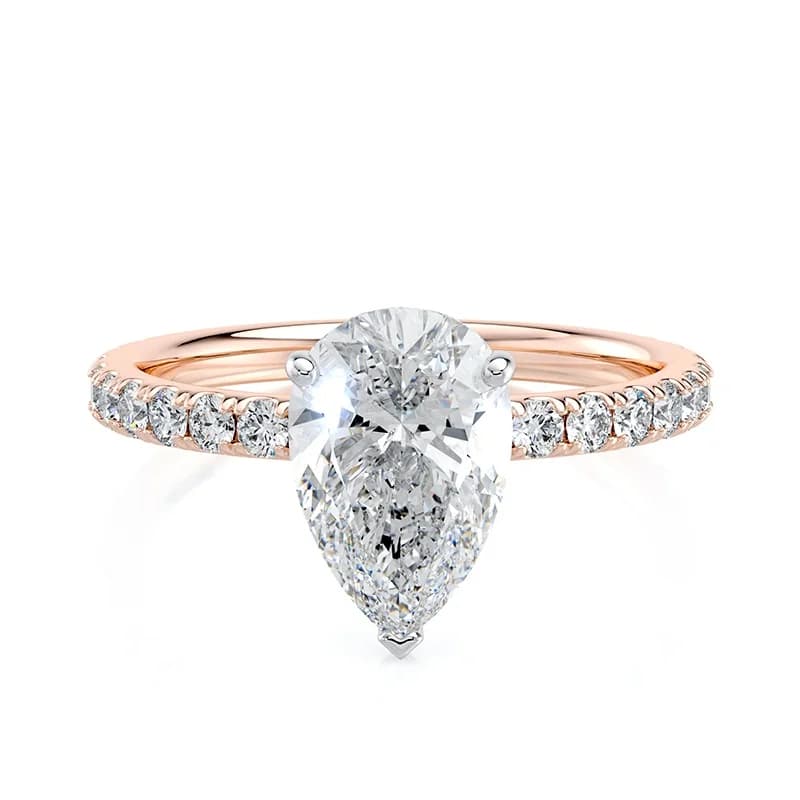 Evaan Lab Grown Diamond Solitaire Pave Ring – Pear — Image 1