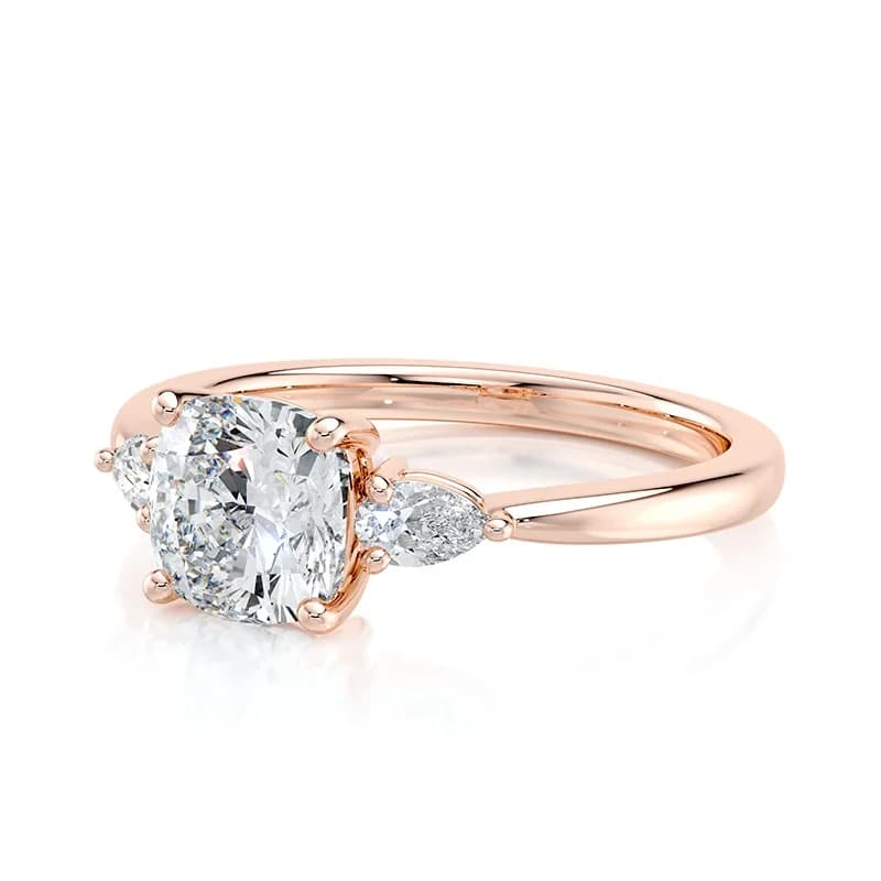 Evaan Lab Grown Diamond Three Stone Ring – Cushion — Image 1