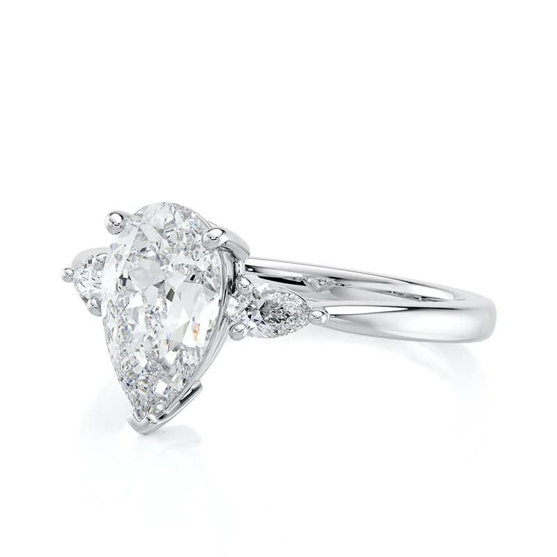 Evaan Lab Grown Diamond Three Stone Ring – Pear — Engagement Rings | Evaan Jewels